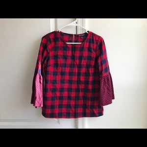 JCrew Women’s Bell Sleeve Plaid Top Size 0